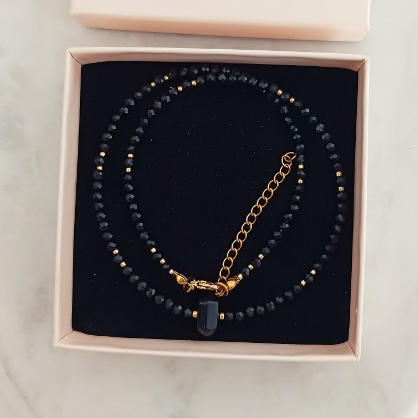 Naszyjnik Czarny Turmalin z Onykem Sopel Grot