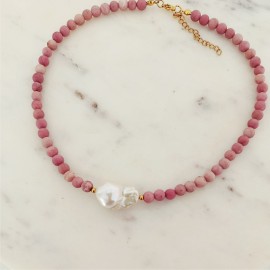 Naszyjnik Różowy Rodonit Perła