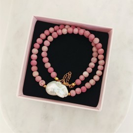 Naszyjnik Różowy Rodonit Perła