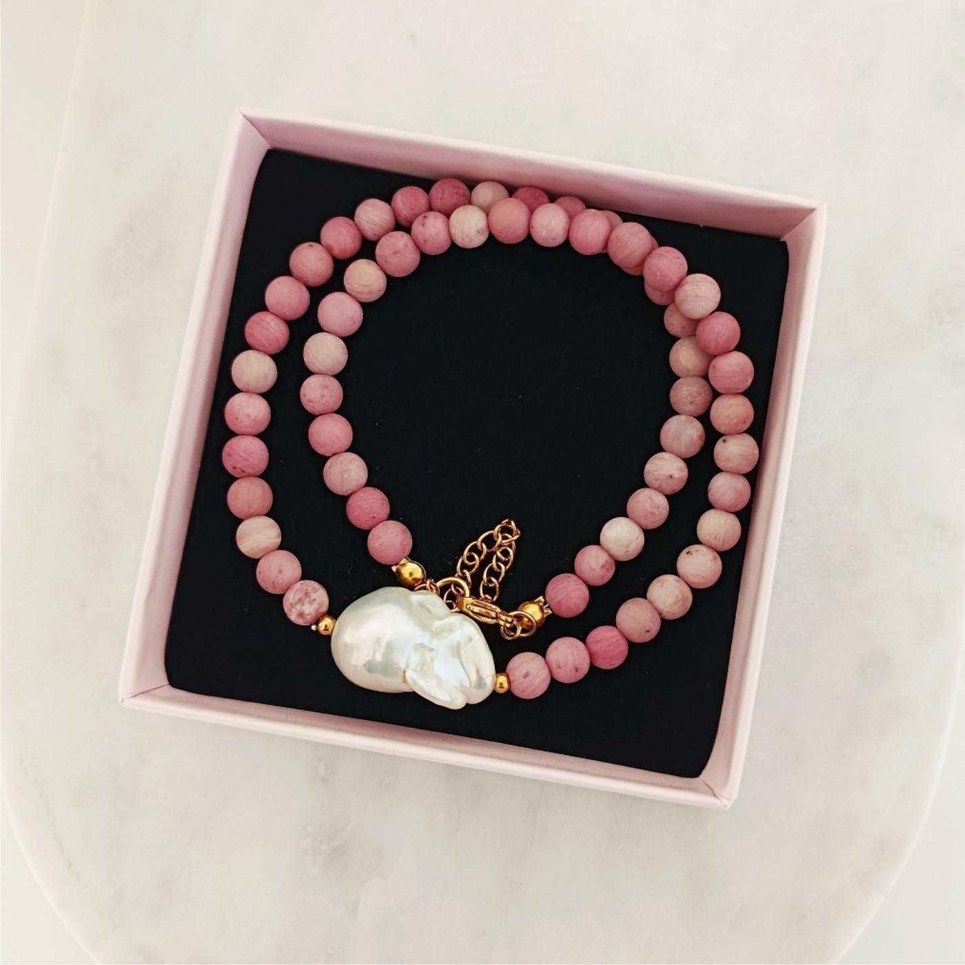 Naszyjnik Różowy Rodonit Perła