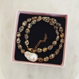 Choker Jaspis Dalmatyński Perła Hematyt