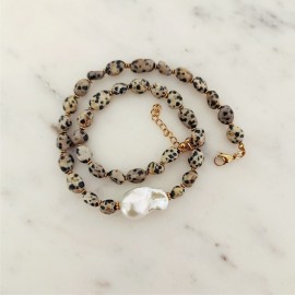 Choker Jaspis Dalmatyński Perła Hematyt