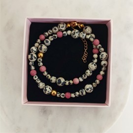 Naszyjnik Rodonit Hematyt Jaspis