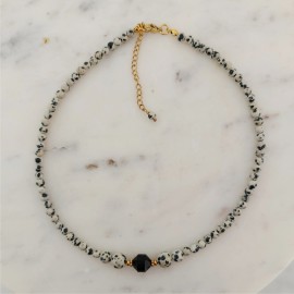 Naszyjnik Jaspis Dalmatyński Czarny Turmalin