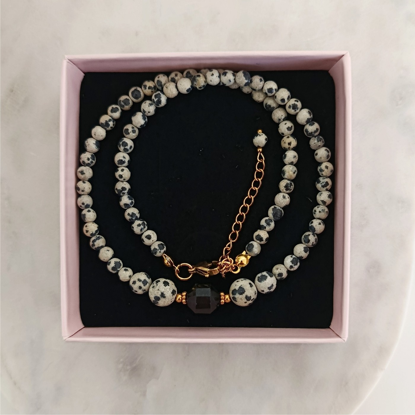 Naszyjnik Jaspis Dalmatyński Czarny Turmalin