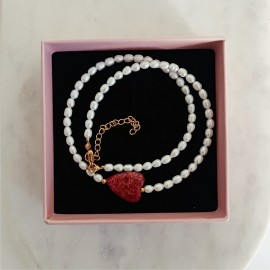 Naszyjnik z Sercem Jaspis Cesarski Perły