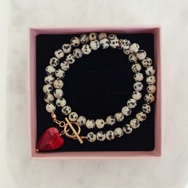 Naszyjnik Serce Jaspis Dalmatyńczyk