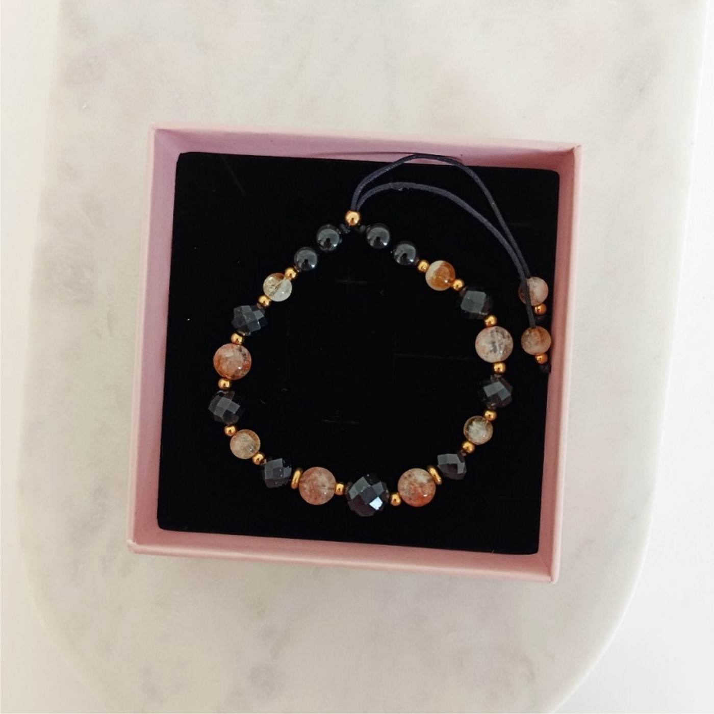 Bransoletka Sznurkowa Czarny Turmalin Cytryn