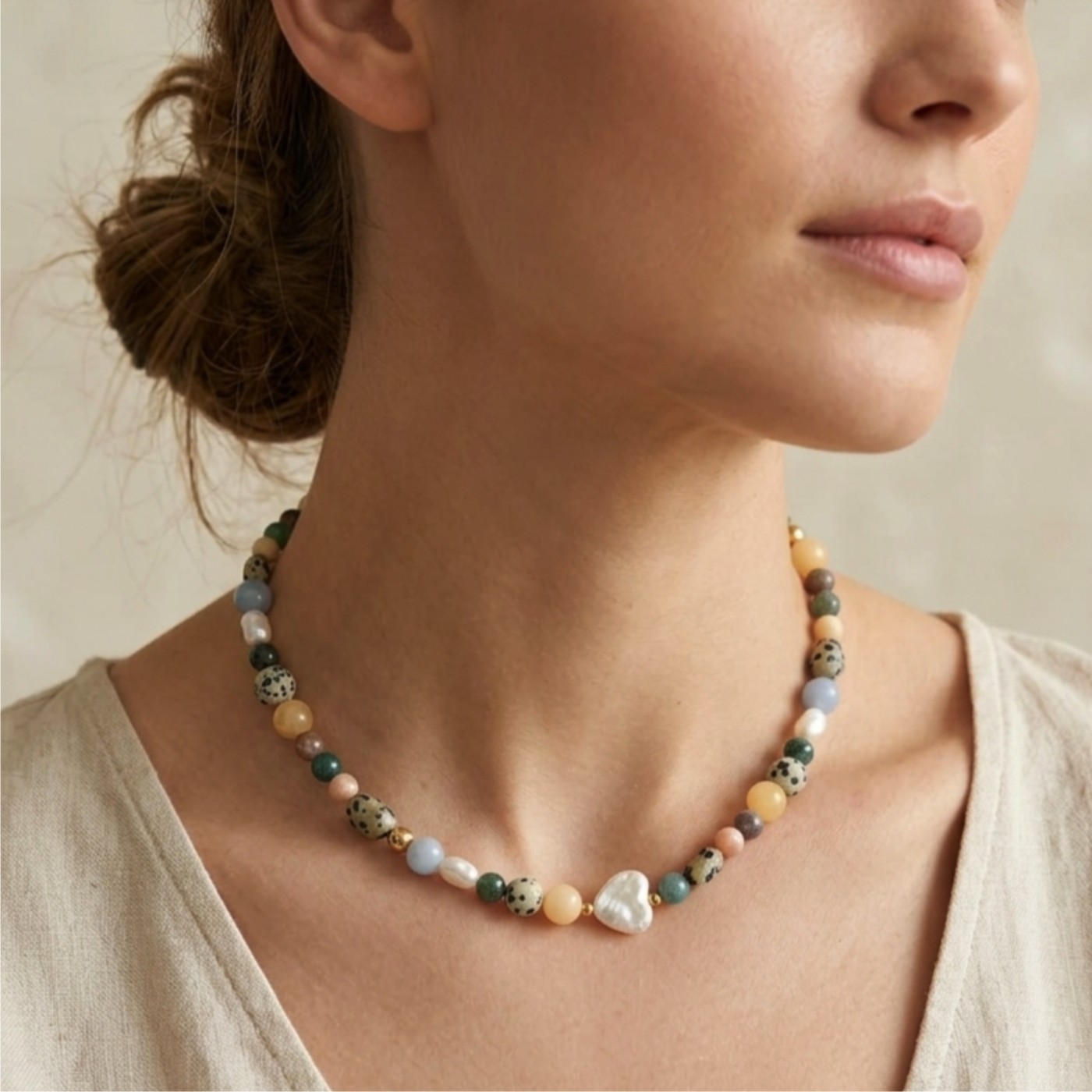 Naszyjnik Jaspis Dalmatyński Perła Hematyt Agat