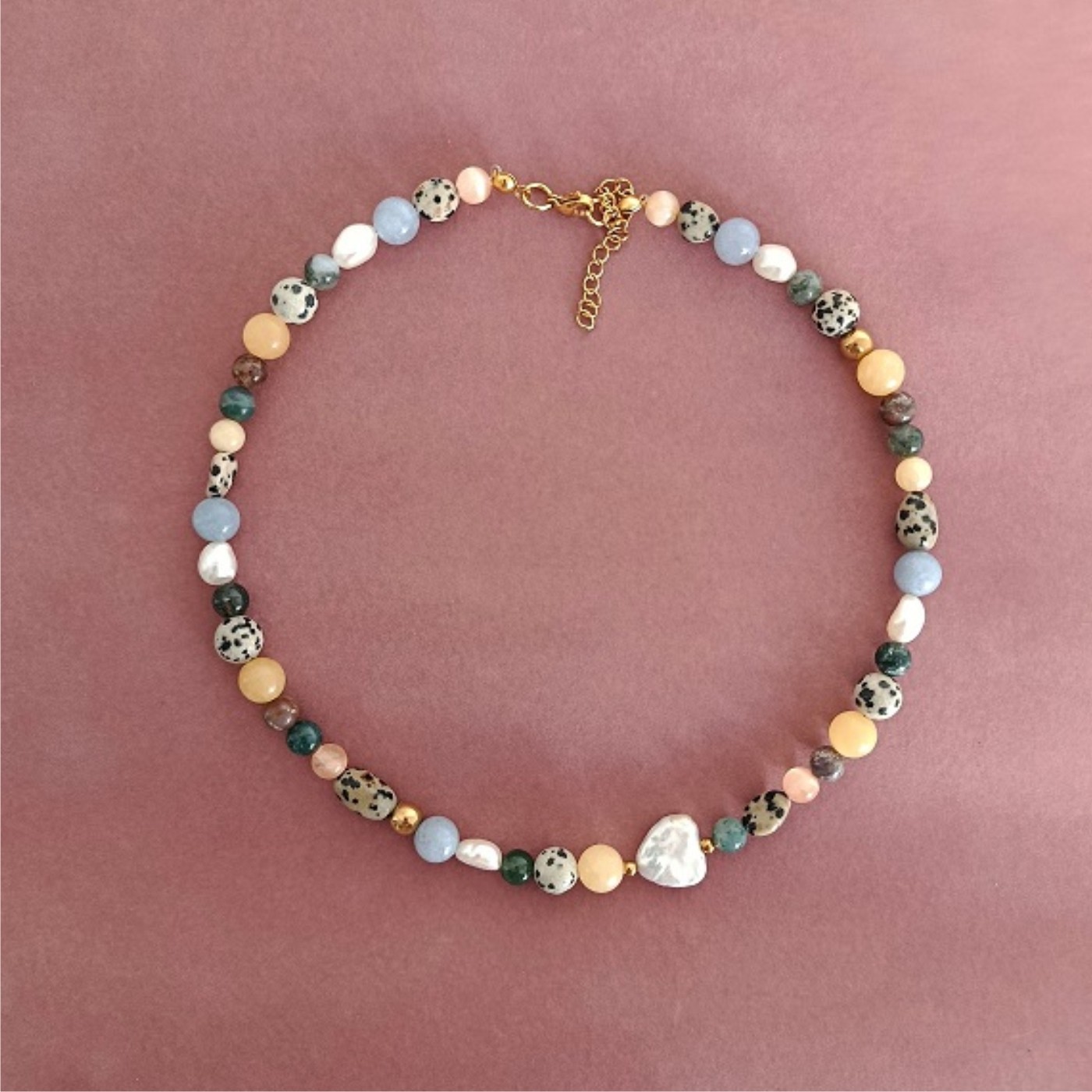 Naszyjnik Jaspis Dalmatyński Perła Hematyt Agat