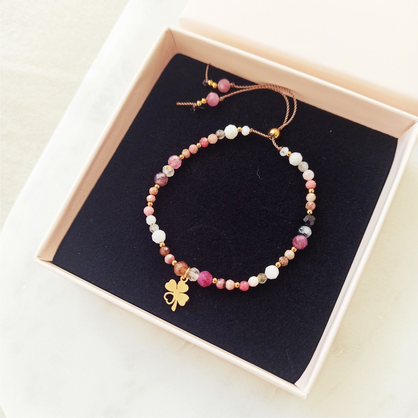 Bransoletka z Koniczynką Turmalin, Opal, Rodonit